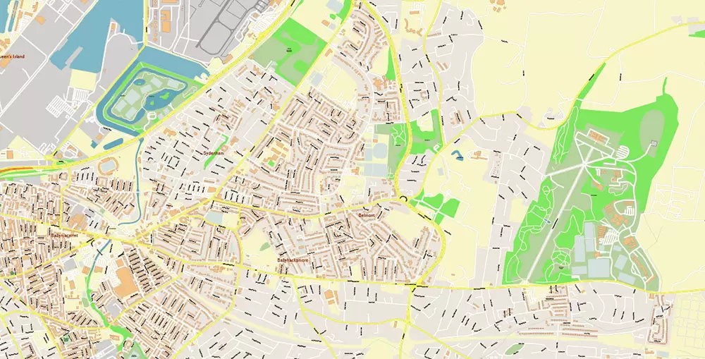 Belfast Northern Ireland UK PDF Vector Map Exact City Plan High Detailed Street Map Adobe PDF in layers