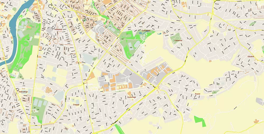 Belfast Northern Ireland UK PDF Vector Map Exact City Plan High Detailed Street Map Adobe PDF in layers