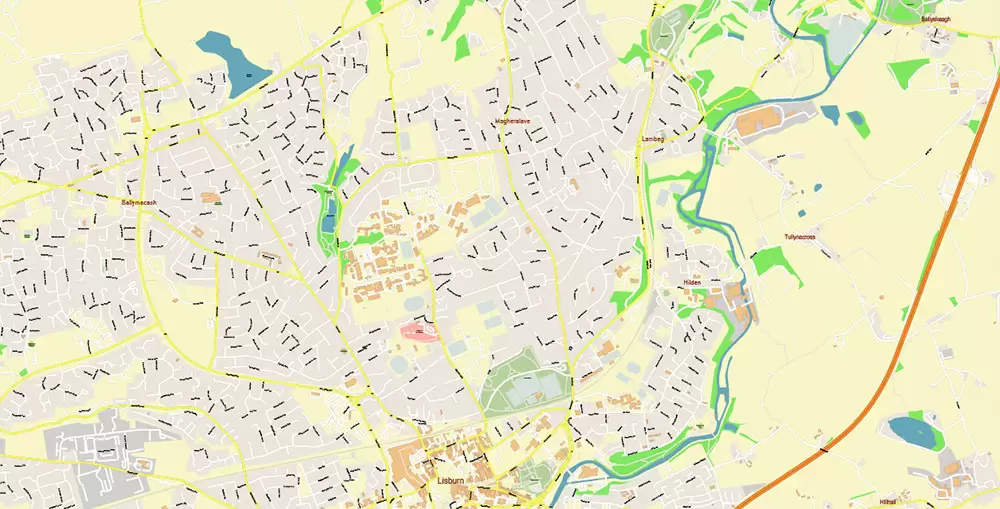 Belfast Northern Ireland UK PDF Vector Map Exact City Plan High Detailed Street Map Adobe PDF in layers