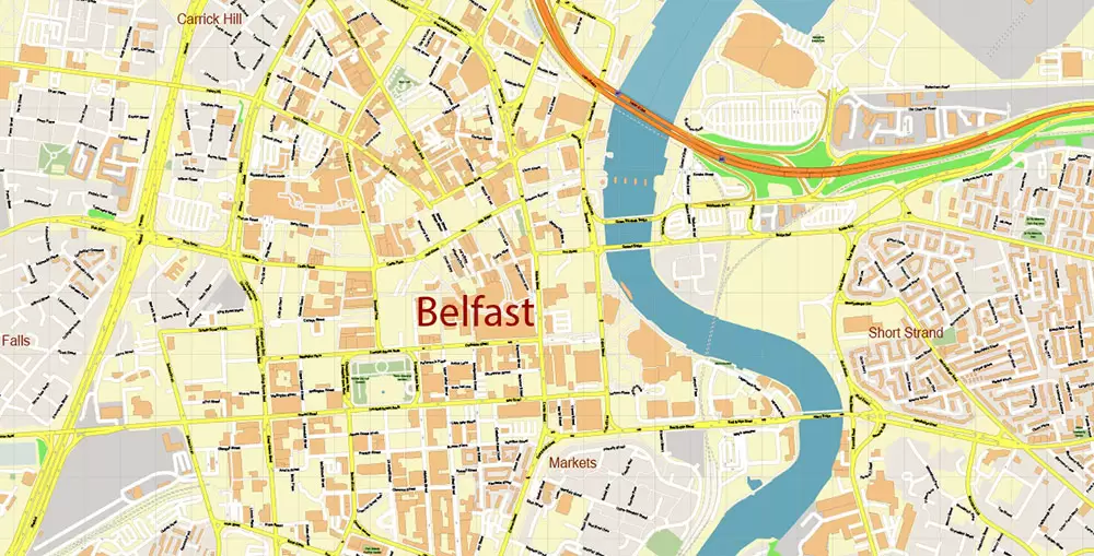 Belfast Northern Ireland UK PDF Vector Map Exact City Plan High Detailed Street Map Adobe PDF in layers