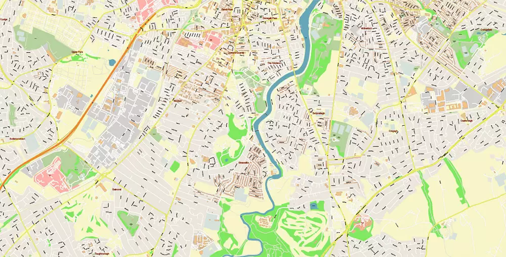 Belfast Northern Ireland UK PDF Vector Map Exact City Plan High Detailed Street Map Adobe PDF in layers