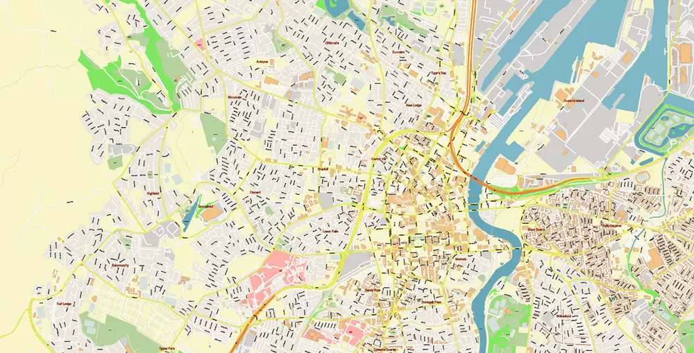 Belfast Northern Ireland UK PDF Vector Map Exact City Plan High Detailed Street Map Adobe PDF in layers