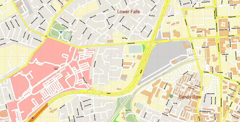Belfast Northern Ireland UK PDF Vector Map Exact City Plan High Detailed Street Map Adobe PDF in layers