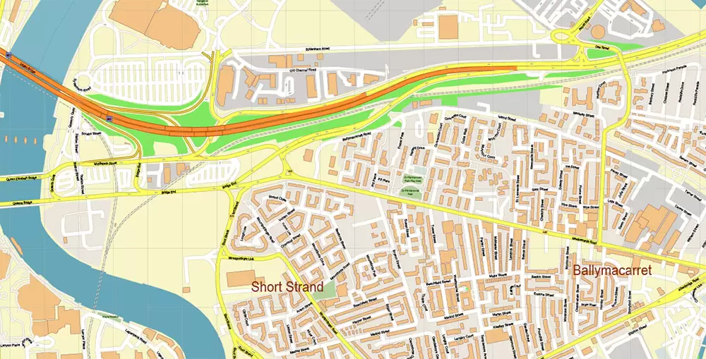 Belfast Northern Ireland UK PDF Vector Map Exact City Plan High Detailed Street Map Adobe PDF in layers