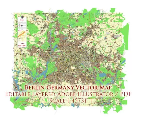 Berlin Germany Map Vector City Plan Low Detailed (for small print size) Street Map editable Adobe Illustrator in layers