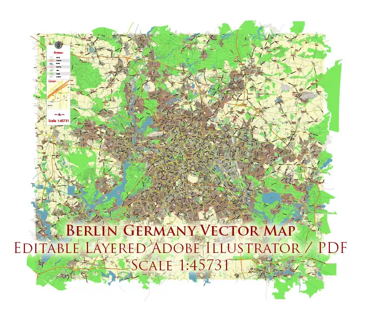 Berlin Germany Map Vector City Plan Low Detailed (for small print size) Street Map editable Adobe Illustrator in layers