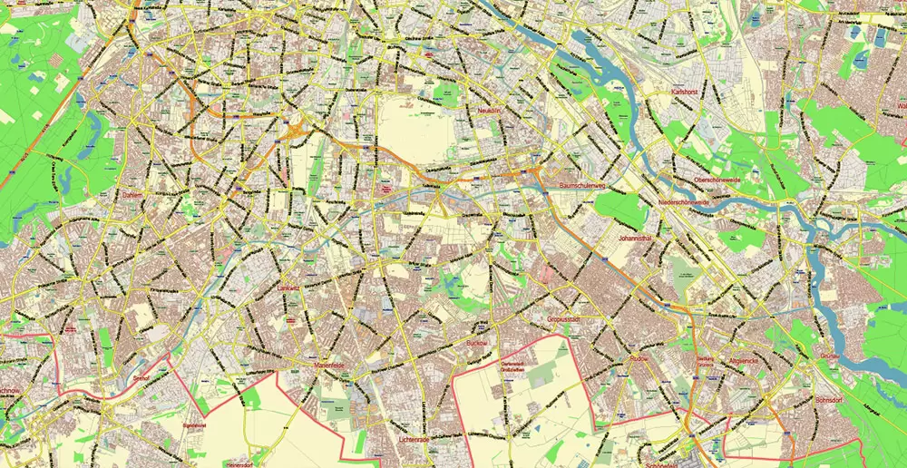Berlin Germany Map Vector City Plan Low Detailed (for small print size) Street Map editable Adobe Illustrator in layers