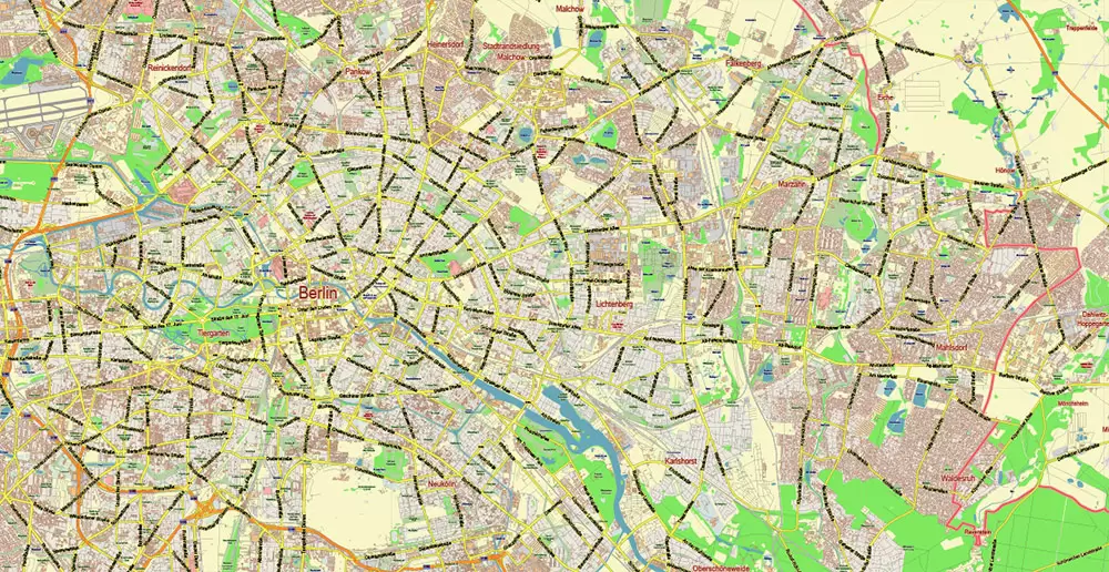 Berlin Germany Map Vector City Plan Low Detailed (for small print size) Street Map editable Adobe Illustrator in layers