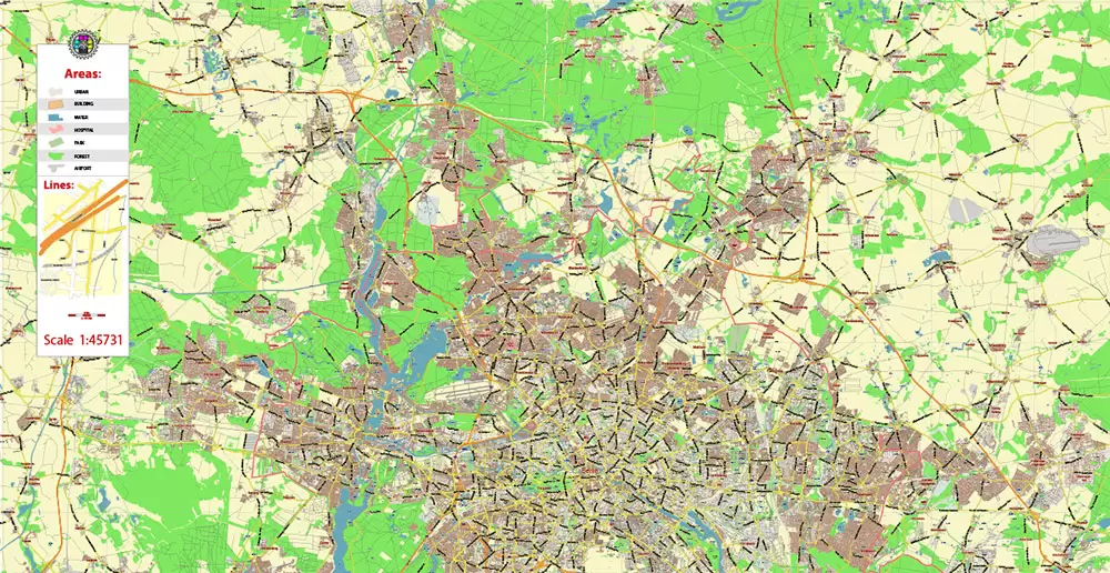 Berlin Germany Map Vector City Plan Low Detailed (for small print size) Street Map editable Adobe Illustrator in layers