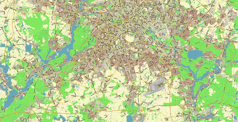 Berlin Germany Map Vector City Plan Low Detailed (for small print size) Street Map editable Adobe Illustrator in layers