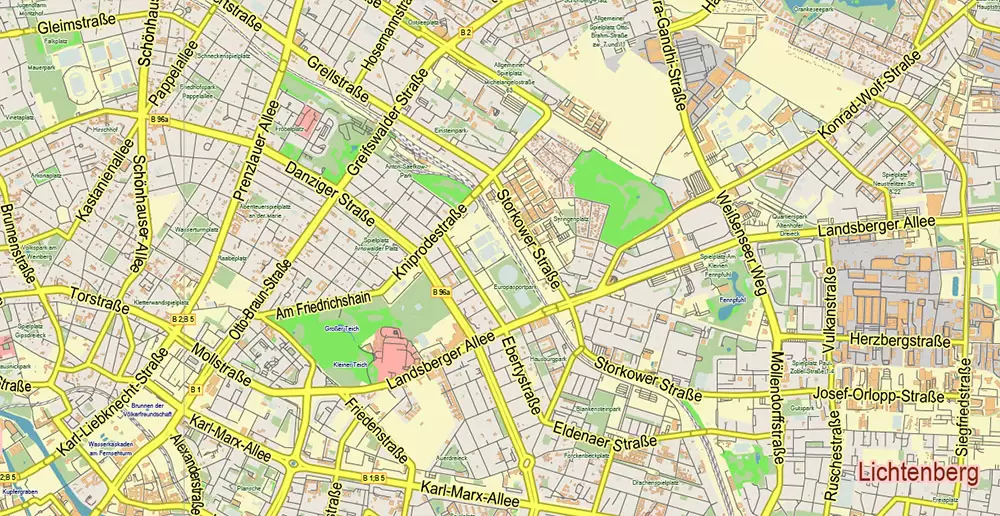 Berlin Germany Map Vector City Plan Low Detailed (for small print size) Street Map editable Adobe Illustrator in layers