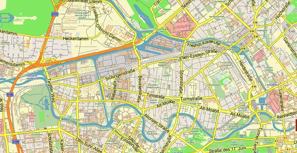 Berlin Germany Map Vector City Plan Low Detailed (for small print size) Street Map editable Adobe Illustrator in layers