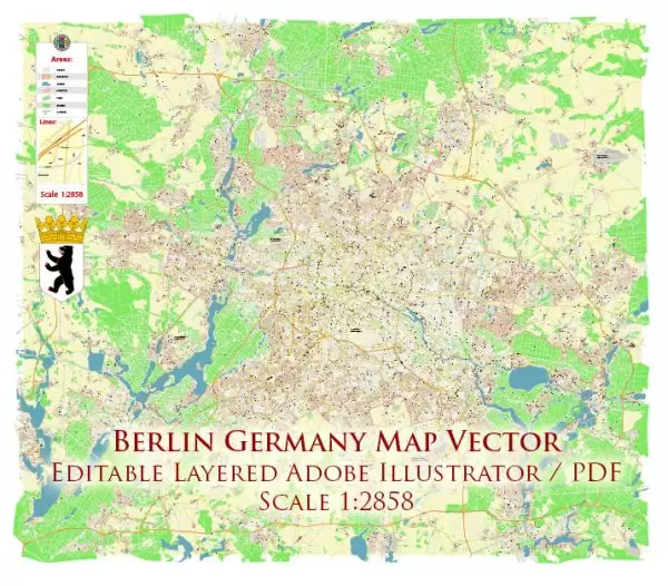 Berlin Germany Map Vector Accurate High Detailed City Plan editable Adobe Illustrator Street Map in layers
