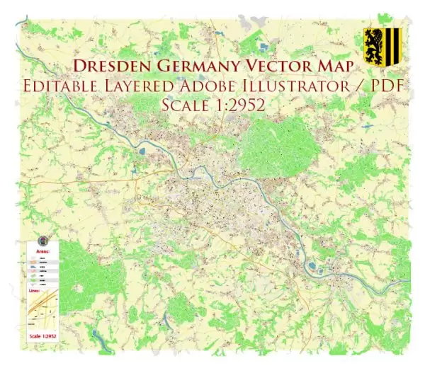 Dresden Germany Map Vector Accurate High Detailed City Plan editable Adobe Illustrator Street Map in layers