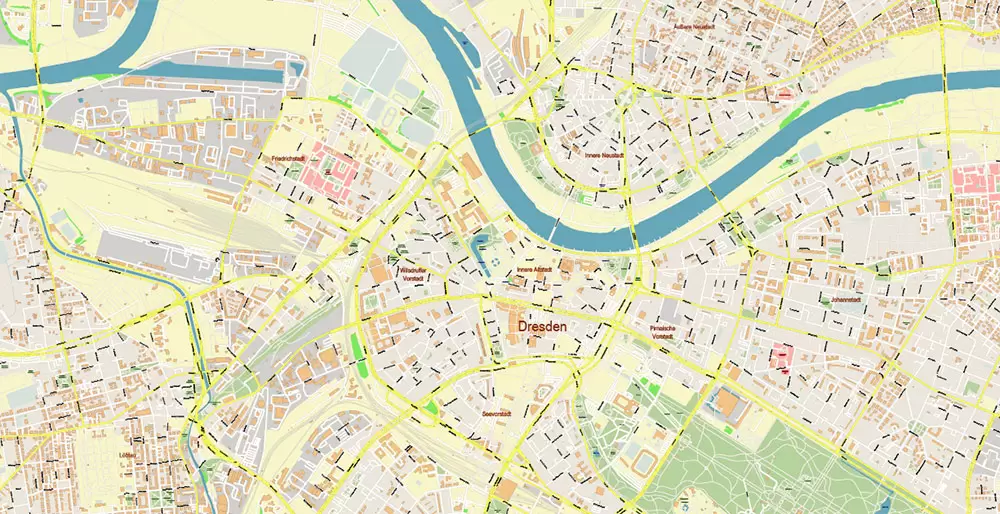 Dresden Germany PDF Vector Map Accurate High Detailed City Plan editable Adobe PDF Street Map in layers