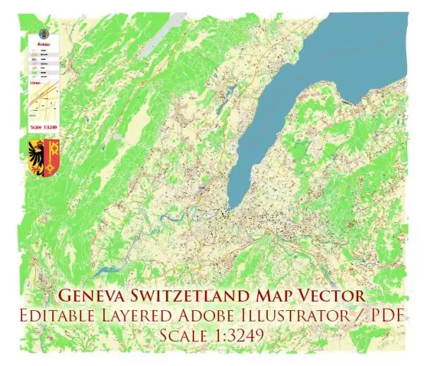Geneva Genève Switzerland Map Vector Accurate High Detailed City Plan editable Adobe Illustrator Street Map in layers
