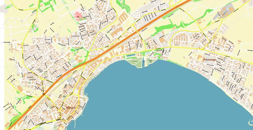 Lausanne Switzerland Map Vector Accurate High Detailed City Plan editable Adobe Illustrator Street Map in layers