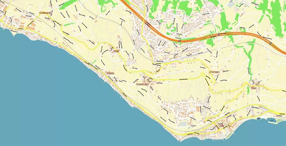 Lausanne Switzerland Map Vector Accurate High Detailed City Plan editable Adobe Illustrator Street Map in layers