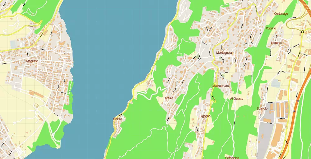 Lugano Switzerland DWG Map Vector Accurate High Detailed City Plan editable AutoCAD DWG Street Map in layers