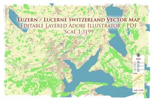 Luzern Lucerne Switzerland Map Vector Accurate High Detailed City Plan editable Adobe Illustrator Street Map in layers