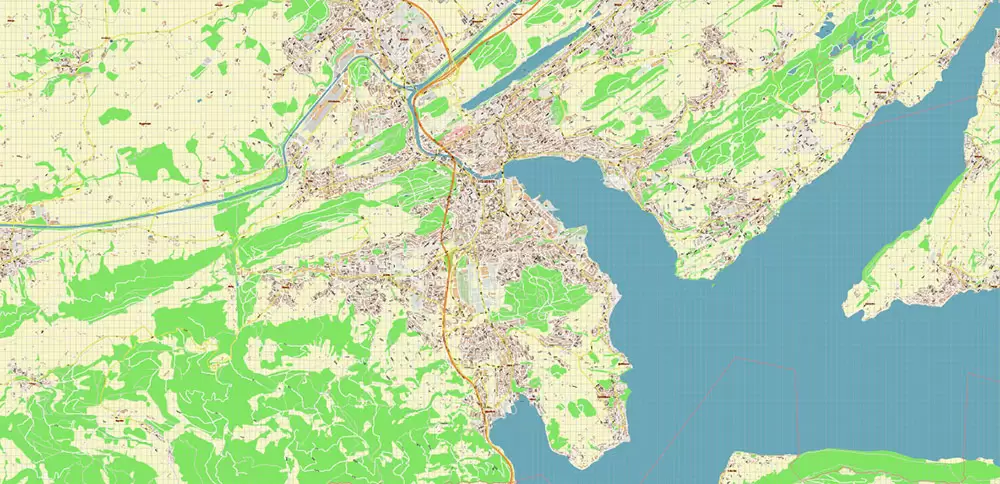 Luzern Lucerne Switzerland PDF Vector Map Accurate High Detailed City Plan editable Adobe PDF Street Map in layers