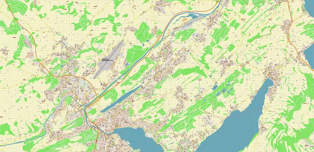 Luzern Lucerne Switzerland PDF Vector Map Accurate High Detailed City Plan editable Adobe PDF Street Map in layers