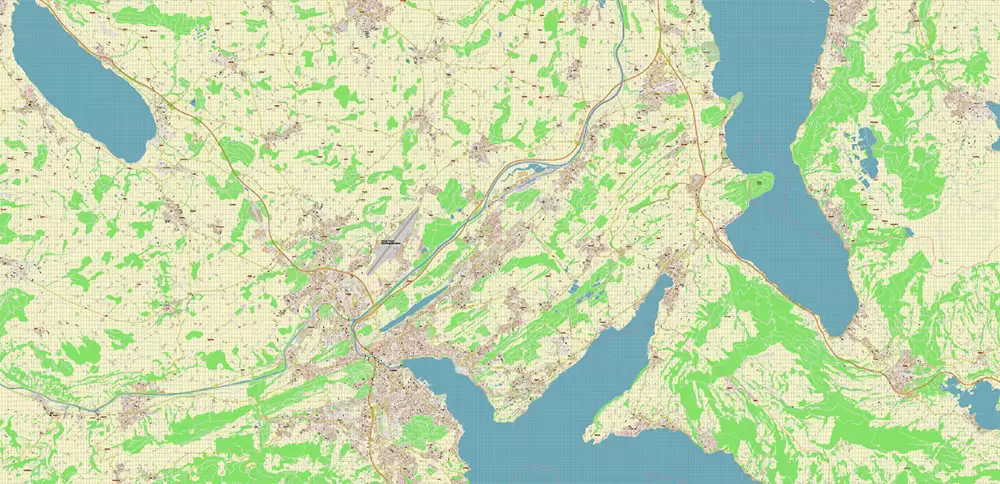 Luzern Lucerne Switzerland PDF Vector Map Accurate High Detailed City Plan editable Adobe PDF Street Map in layers