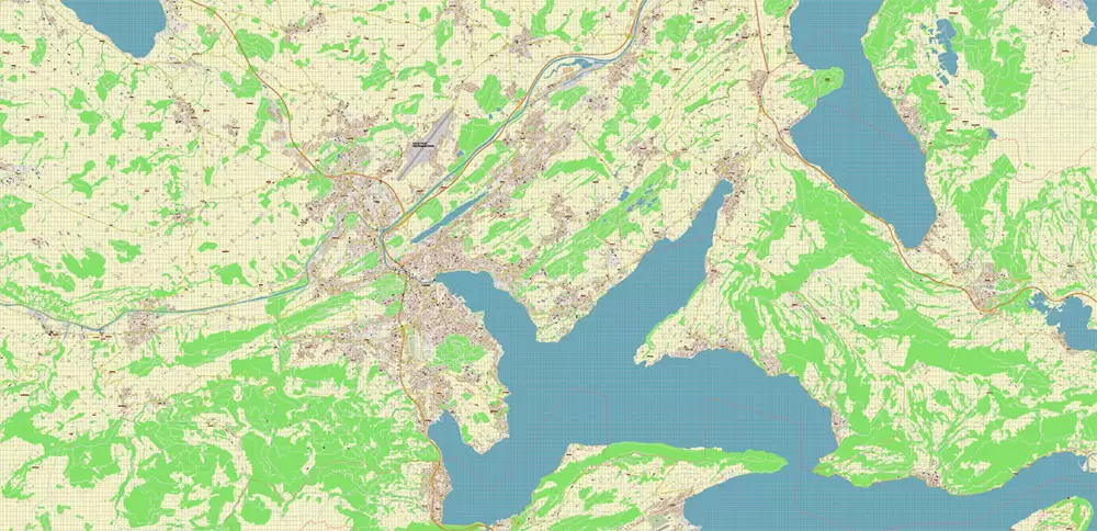 Luzern Lucerne Switzerland PDF Vector Map Accurate High Detailed City Plan editable Adobe PDF Street Map in layers