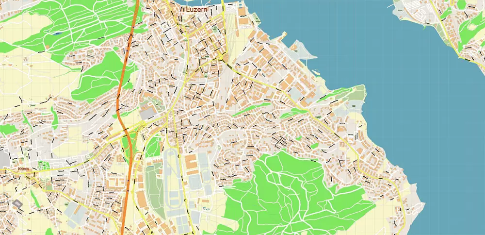 Luzern Lucerne Switzerland PDF Vector Map Accurate High Detailed City Plan editable Adobe PDF Street Map in layers