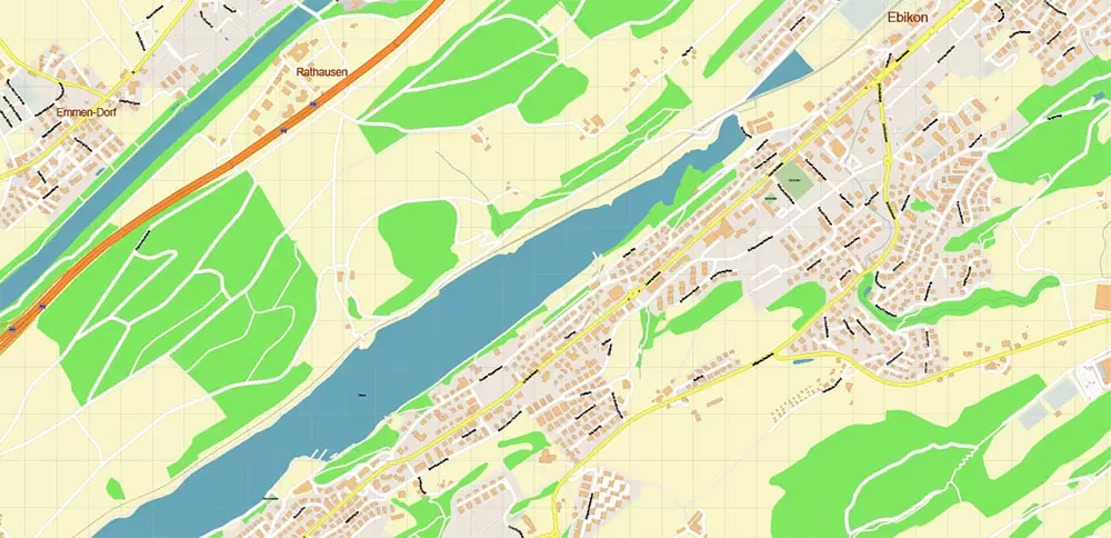Luzern Lucerne Switzerland PDF Vector Map Accurate High Detailed City Plan editable Adobe PDF Street Map in layers