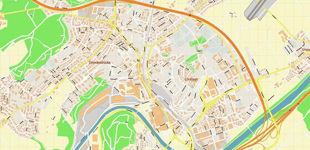 Luzern Lucerne Switzerland PDF Vector Map Accurate High Detailed City Plan editable Adobe PDF Street Map in layers