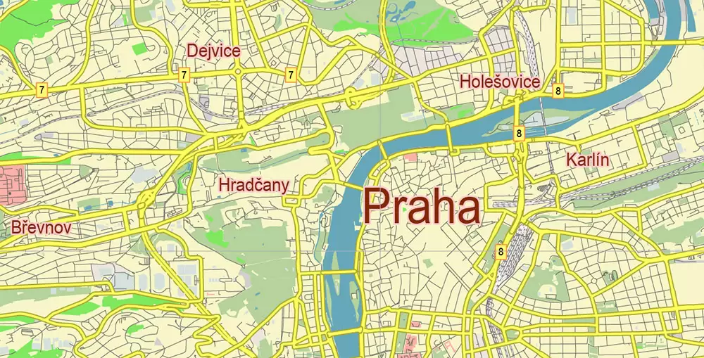 Prague Praha Czech Republic Vector Map Free Editable Layered Adobe Illustrator + PDF + SVG