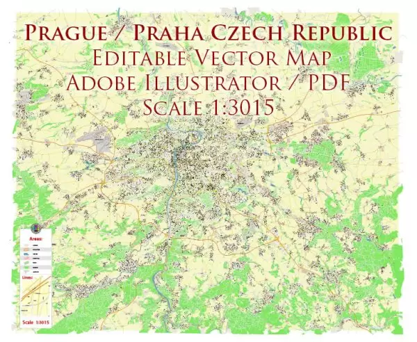Prague Praha Czech Republic Map Vector Accurate High Detailed City Plan editable Adobe Illustrator Street Map in layers