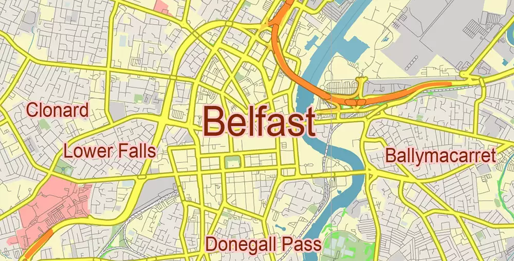 Belfast Northern Ireland UK Vector Map Free Editable Layered Adobe Illustrator + PDF + SVG