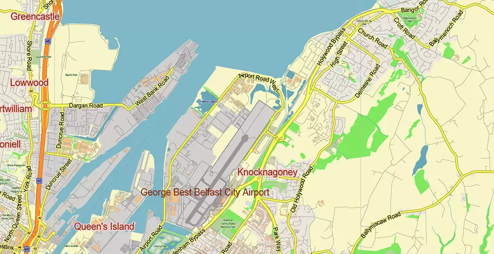 Belfast Northern Ireland UK PDF Vector Map: City Plan Low Detailed (for small print size) Street Map editable Adobe PDF in layers