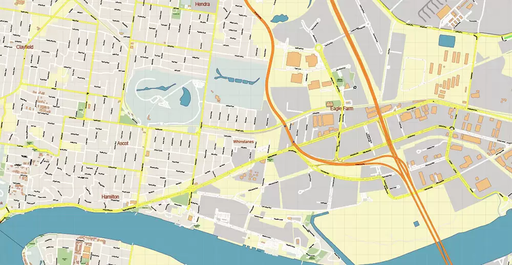 Brisbane Australia PDF Vector Map: Accurate High Detailed City Plan editable Adobe PDF Street Map in layers