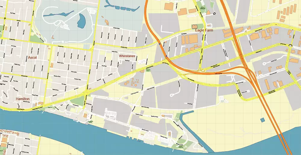 Brisbane Australia PDF Vector Map: Accurate High Detailed City Plan editable Adobe PDF Street Map in layers