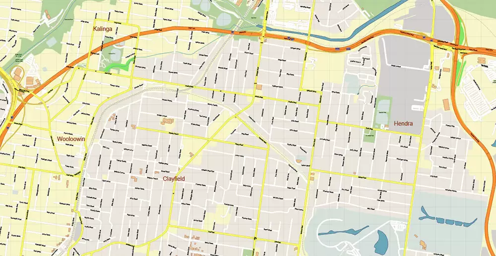 Brisbane Australia PDF Vector Map: Accurate High Detailed City Plan editable Adobe PDF Street Map in layers
