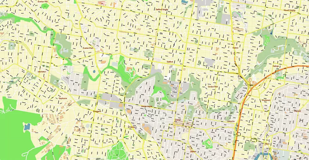 Brisbane Australia PDF Vector Map: Accurate High Detailed City Plan editable Adobe PDF Street Map in layers