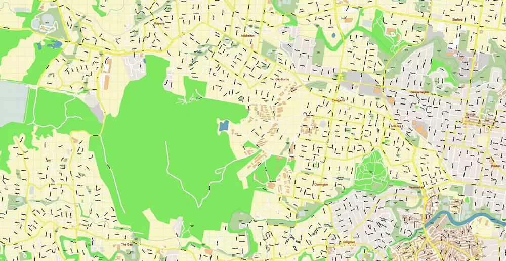 Brisbane Australia PDF Vector Map: Accurate High Detailed City Plan editable Adobe PDF Street Map in layers