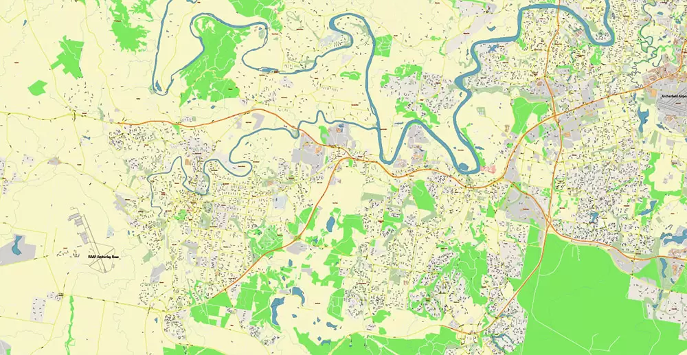 Brisbane Australia PDF Vector Map: Accurate High Detailed City Plan editable Adobe PDF Street Map in layers