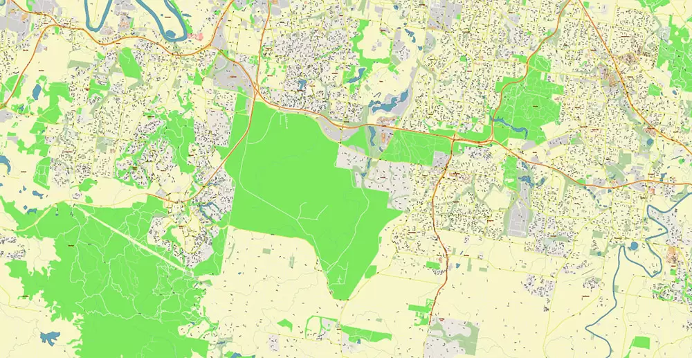 Brisbane Australia PDF Vector Map: Accurate High Detailed City Plan editable Adobe PDF Street Map in layers