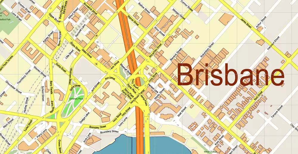 Brisbane Australia PDF Vector Map: Accurate High Detailed City Plan editable Adobe PDF Street Map in layers