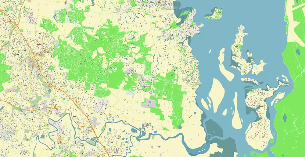 Brisbane Australia PDF Vector Map: Accurate High Detailed City Plan editable Adobe PDF Street Map in layers