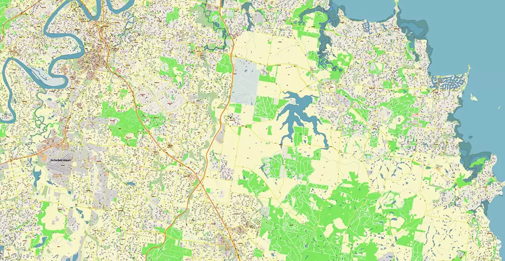 Brisbane Australia PDF Vector Map: Accurate High Detailed City Plan editable Adobe PDF Street Map in layers