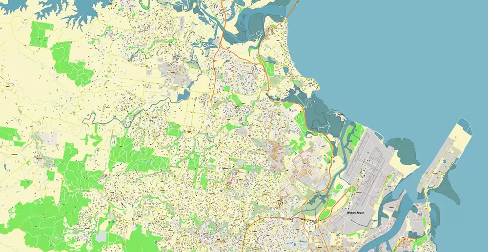 Brisbane Australia PDF Vector Map: Accurate High Detailed City Plan editable Adobe PDF Street Map in layers