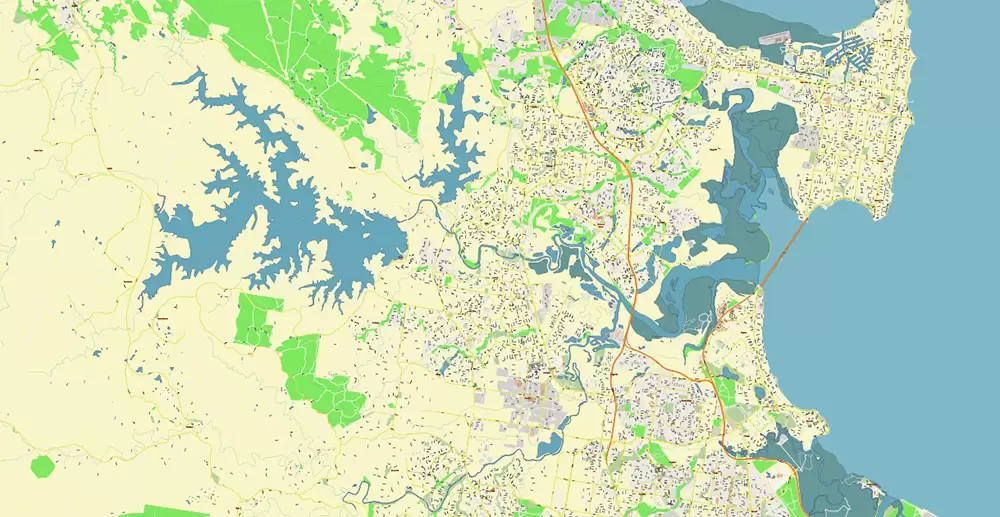 Brisbane Australia PDF Vector Map: Accurate High Detailed City Plan editable Adobe PDF Street Map in layers