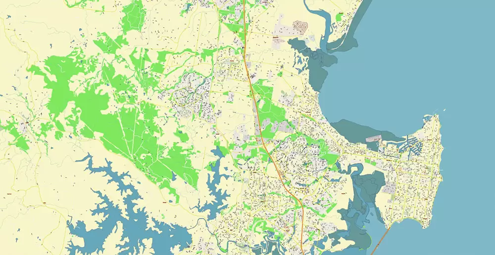 Brisbane Australia PDF Vector Map: Accurate High Detailed City Plan editable Adobe PDF Street Map in layers