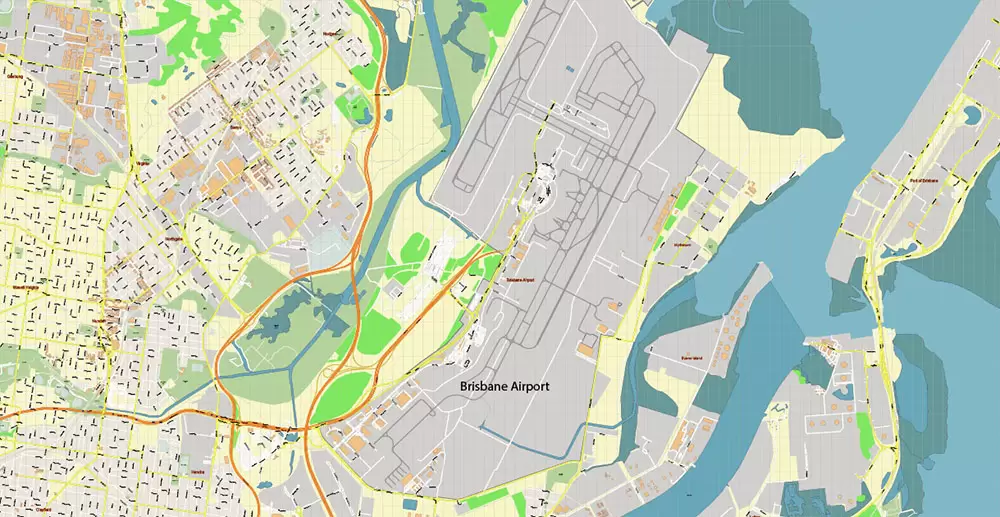 Brisbane Australia PDF Vector Map: Accurate High Detailed City Plan editable Adobe PDF Street Map in layers