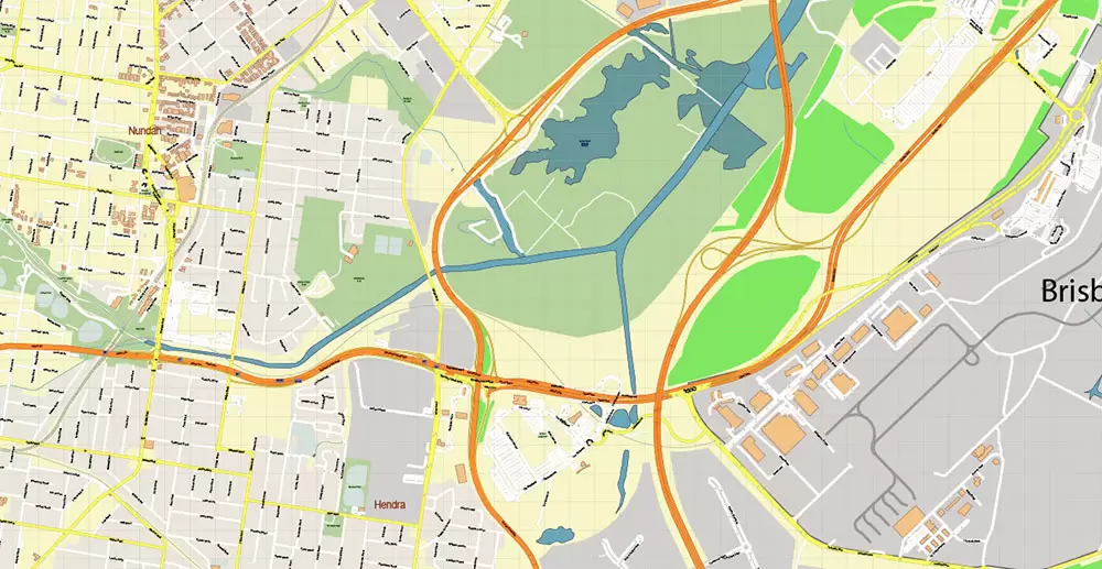 Brisbane Australia PDF Vector Map: Accurate High Detailed City Plan editable Adobe PDF Street Map in layers